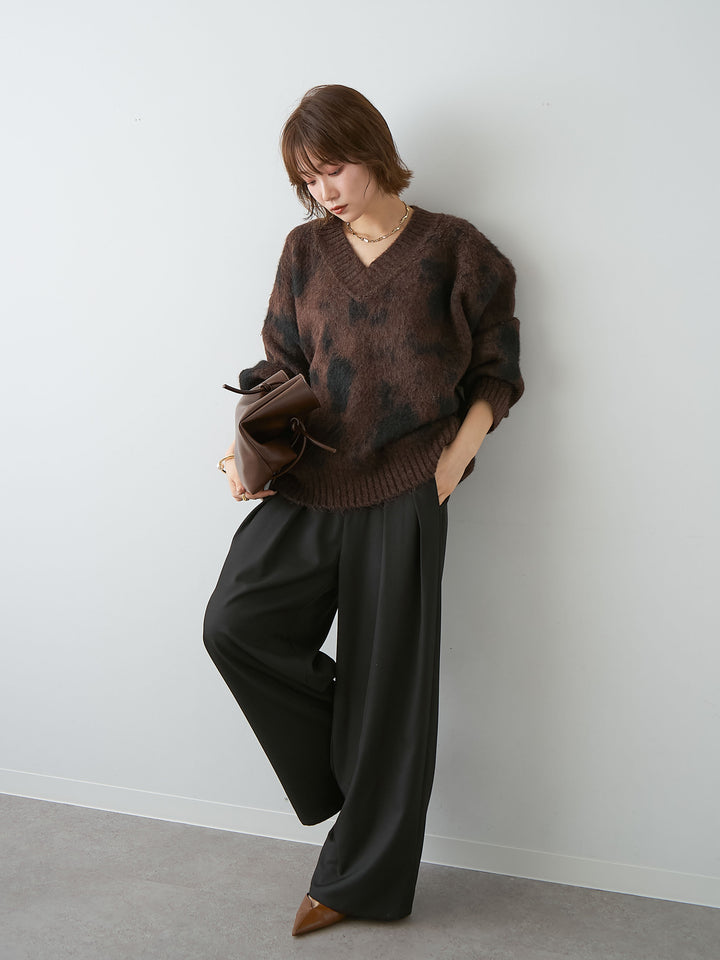 [SET]ダルメシアンオーバーニットプルオーバー+ツイルタックワイドパンツ(2set)