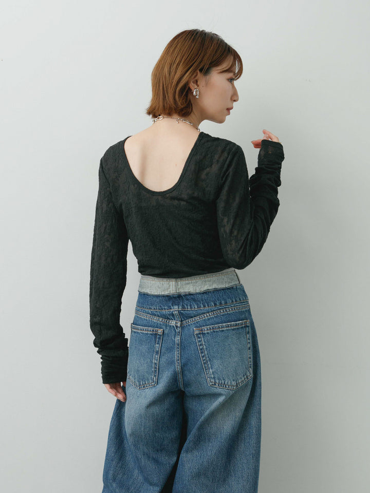 [予約]カットレースバックオープントップス/black