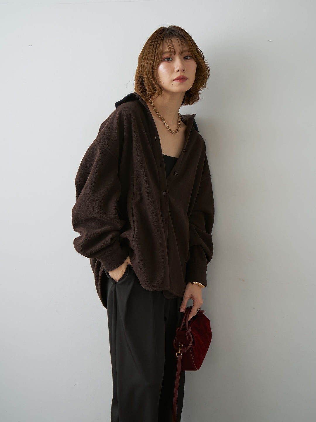 [SET]フリースパイピングシャツ+ツイルタックワイドパンツ(2set)
