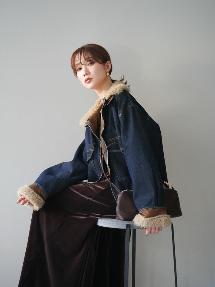 [予約]スタンドカラーファー×デニムジャケット/indigo