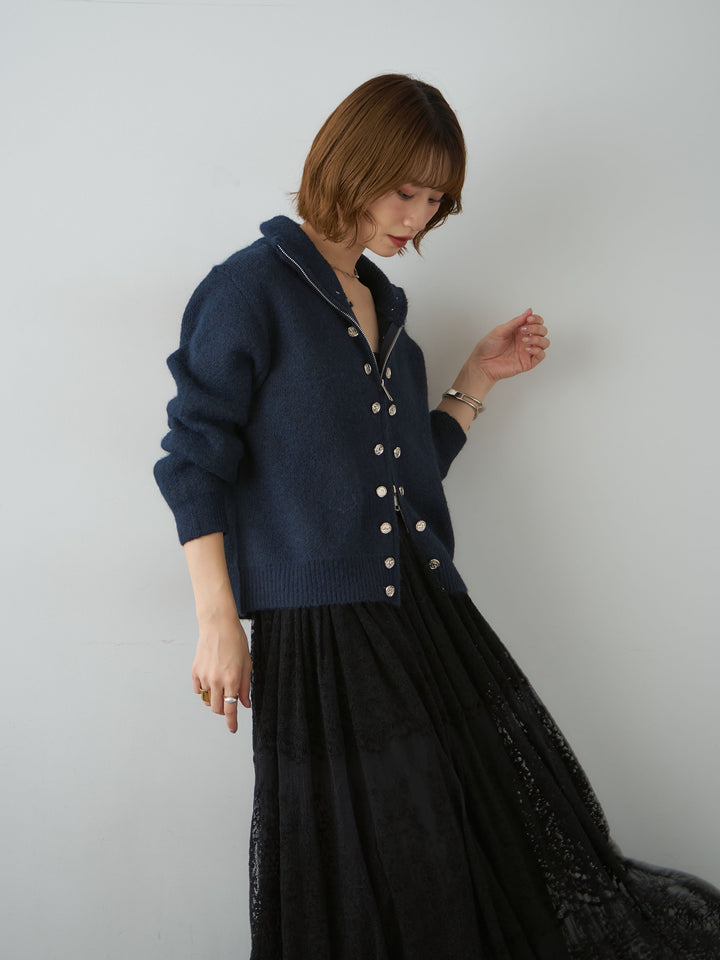 [予約]ナポレオンダブルジップニットカーディガン/navy