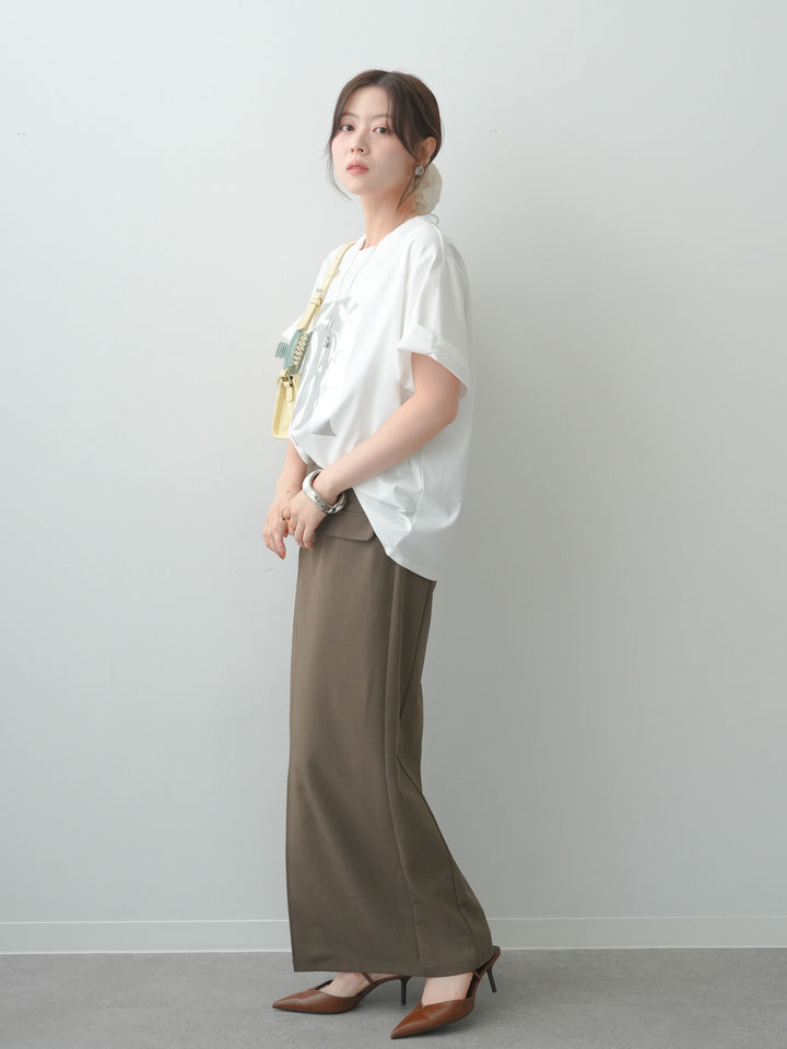 [SET]クールタッチアートロゴオーバーTEE+クレープデシンフラップ付きストレートスカート(2set)