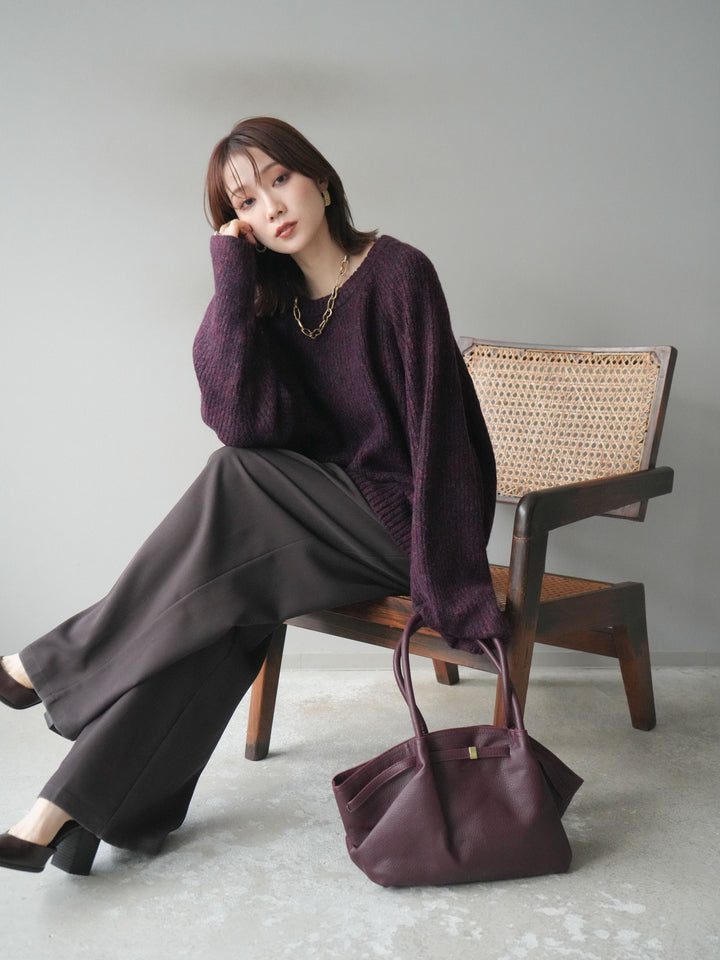 [予約]クルーネック畦編みミックスニット/bordeaux