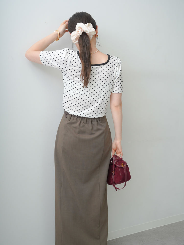 [SET]前後2wayドットバイカラーパイピングTEE+クレープデシンフラップ付きストレートスカート(2set)