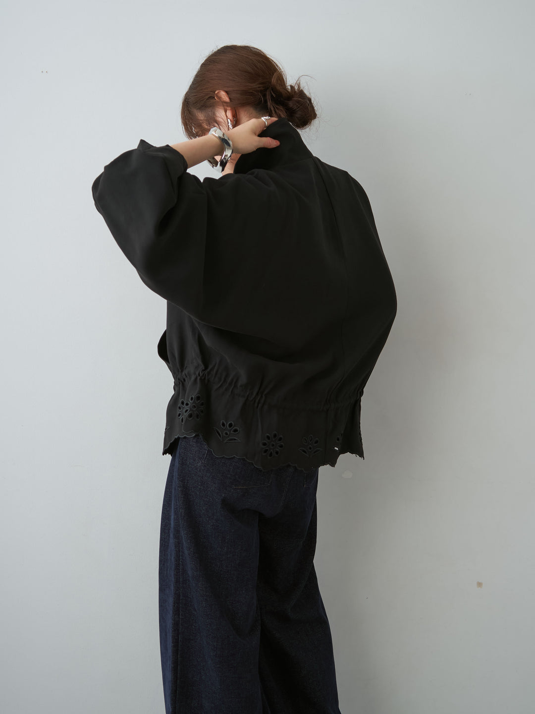 [SET]ヘムカットワークブルゾン+ベロアデニムタックワイドパンツ(2set)