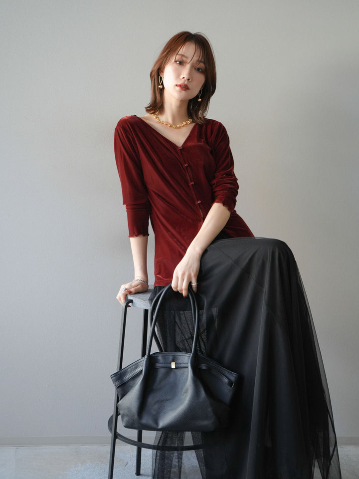 [予約]ベロアカーディガン/bordeaux