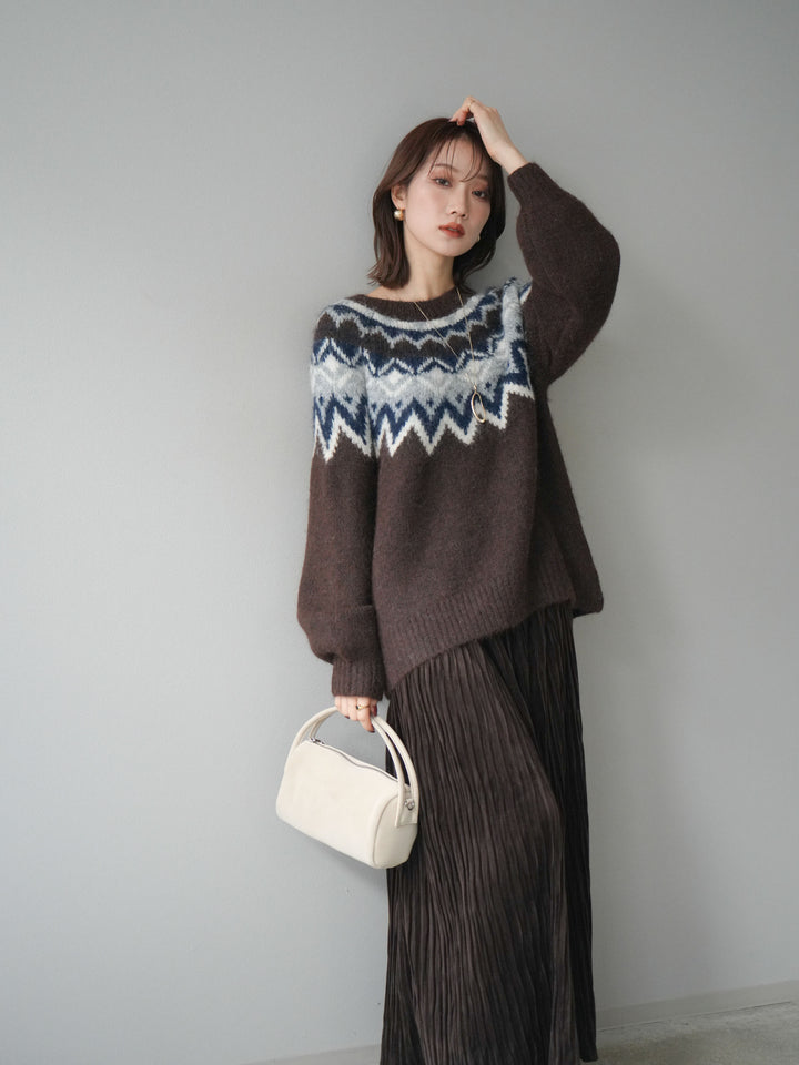 [予約]求心柄オーバーニットプルオーバー/brown
