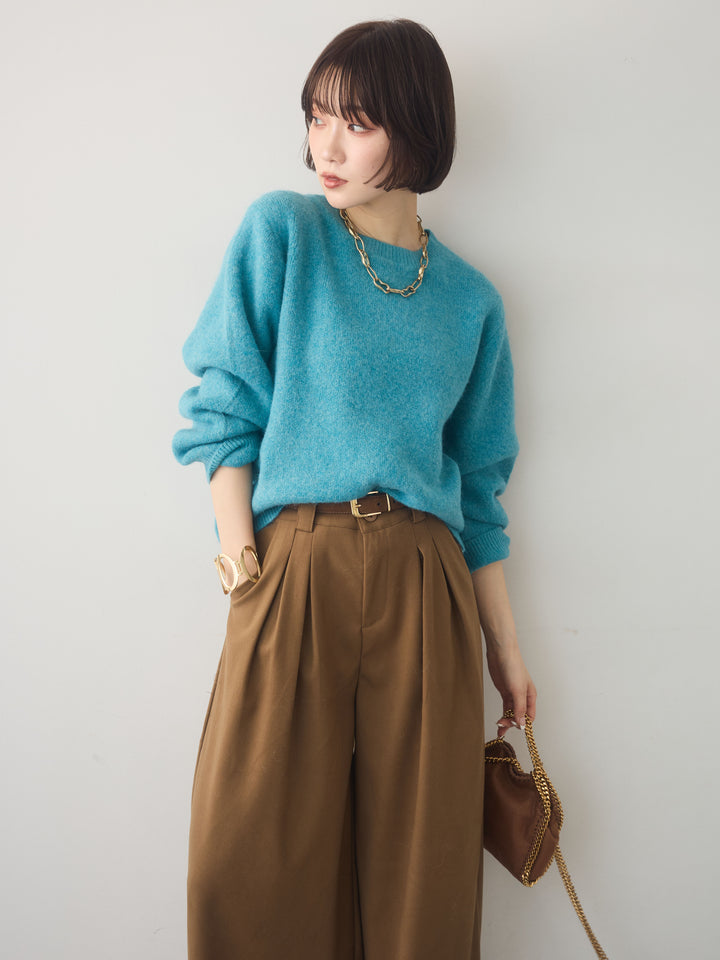 [SET]ソフトヘアリークルーネックニットトップス+選べるアクセセット(2set)