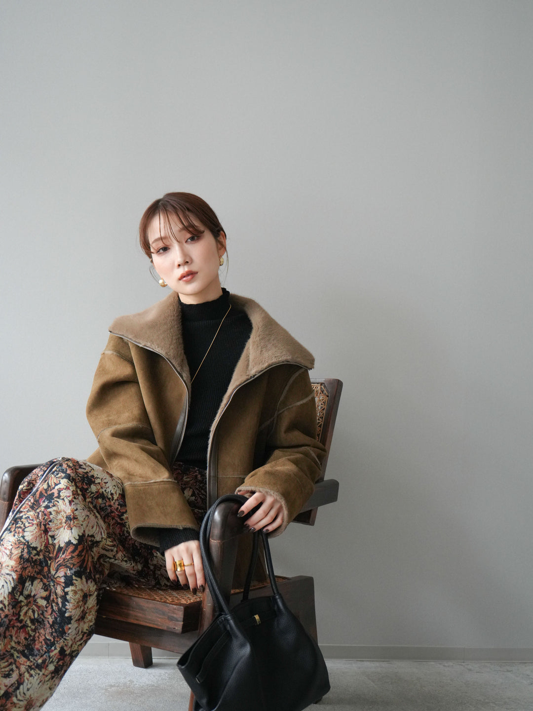 [予約]スタンドカラームートンZIPジャケット/khaki