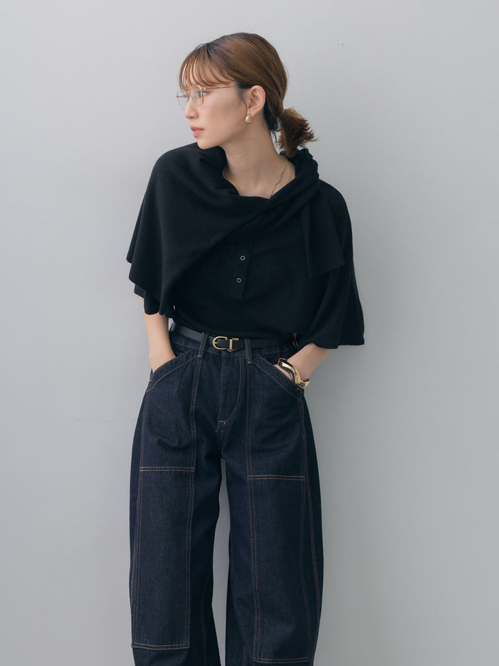 [予約]ヘンリードルマンリブニットトップス/black