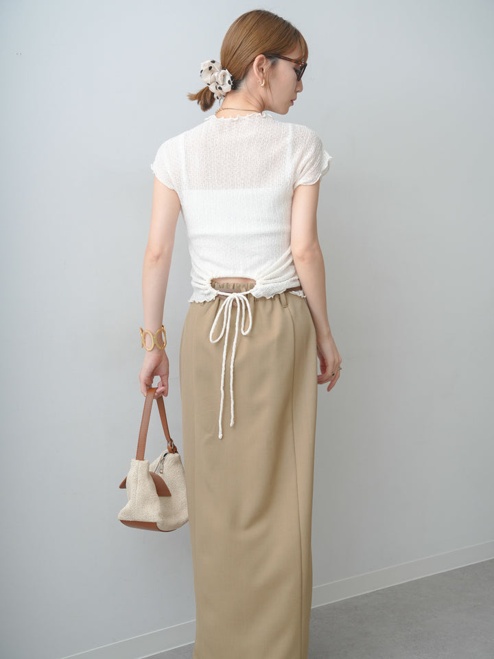 [SET]シャーリングシアーバックオープンフレンチトップス+クレープデシンフラップ付きストレートスカート(2set)
