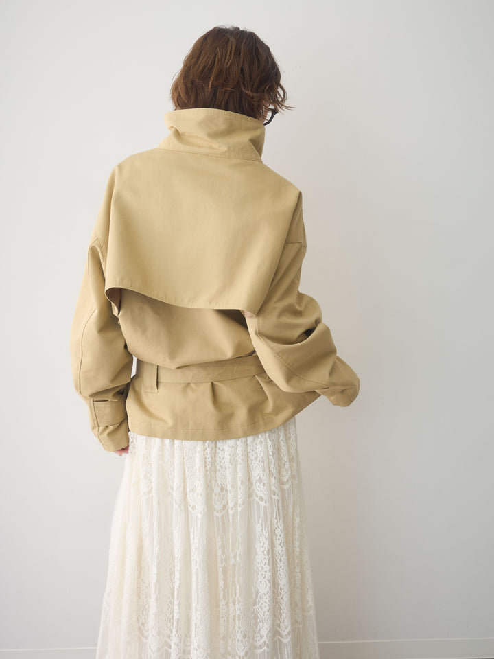 [予約]アシンメトリースタンドカラーショートトレンチ/beige