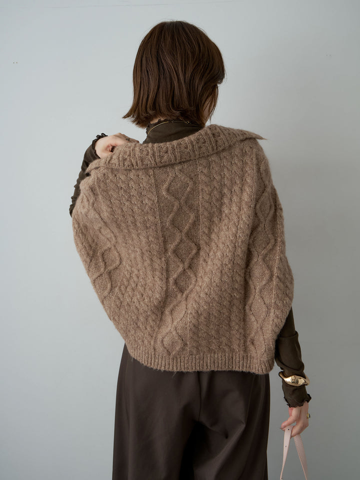 [予約]ケーブルケープニットトップス/brown