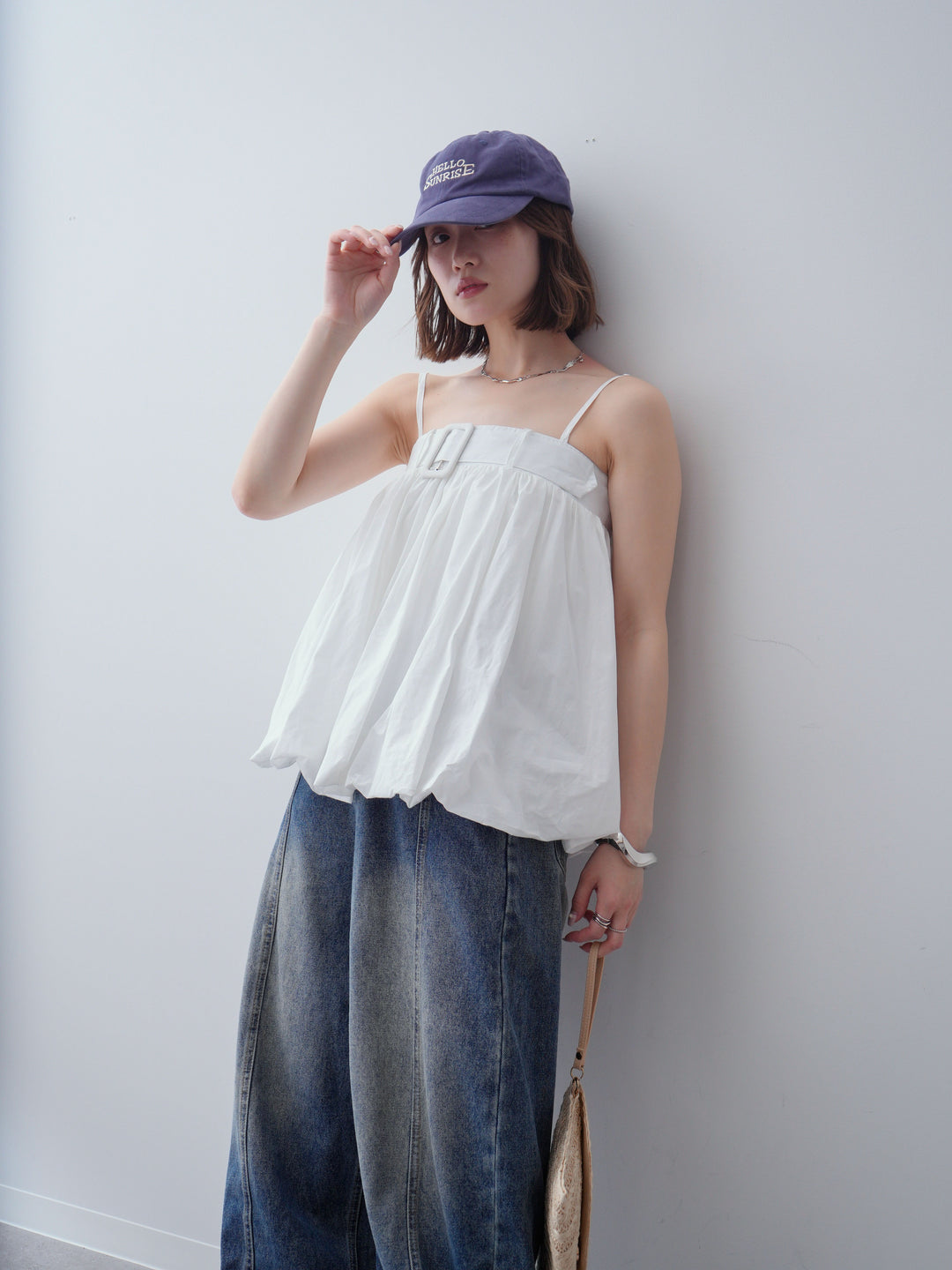 [予約]バックル付バルーンキャミトップス/white