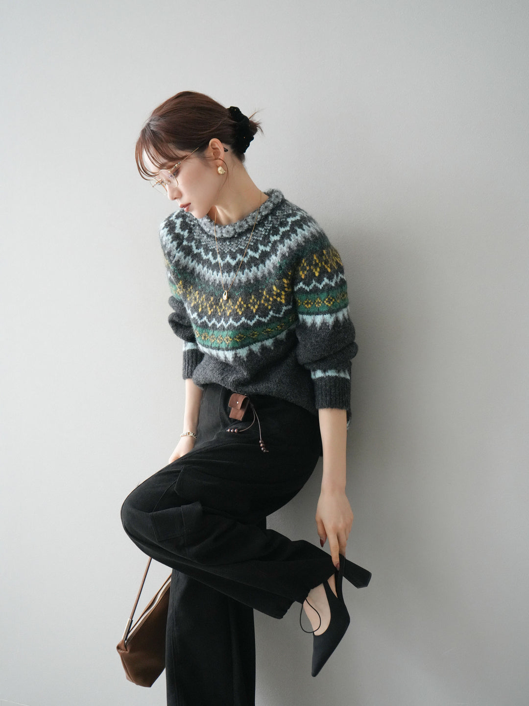 [予約]ウールタッチ求心柄オーバーニットプルオーバー/gray