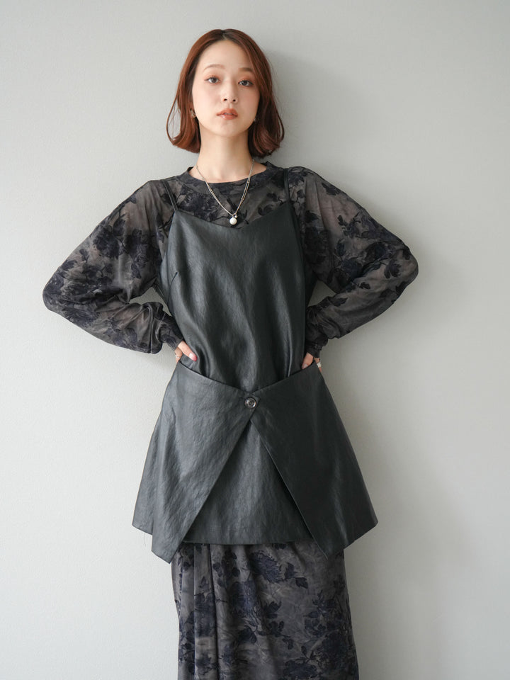 [予約]レイヤードレザーキャミソールチュニック/ブラック