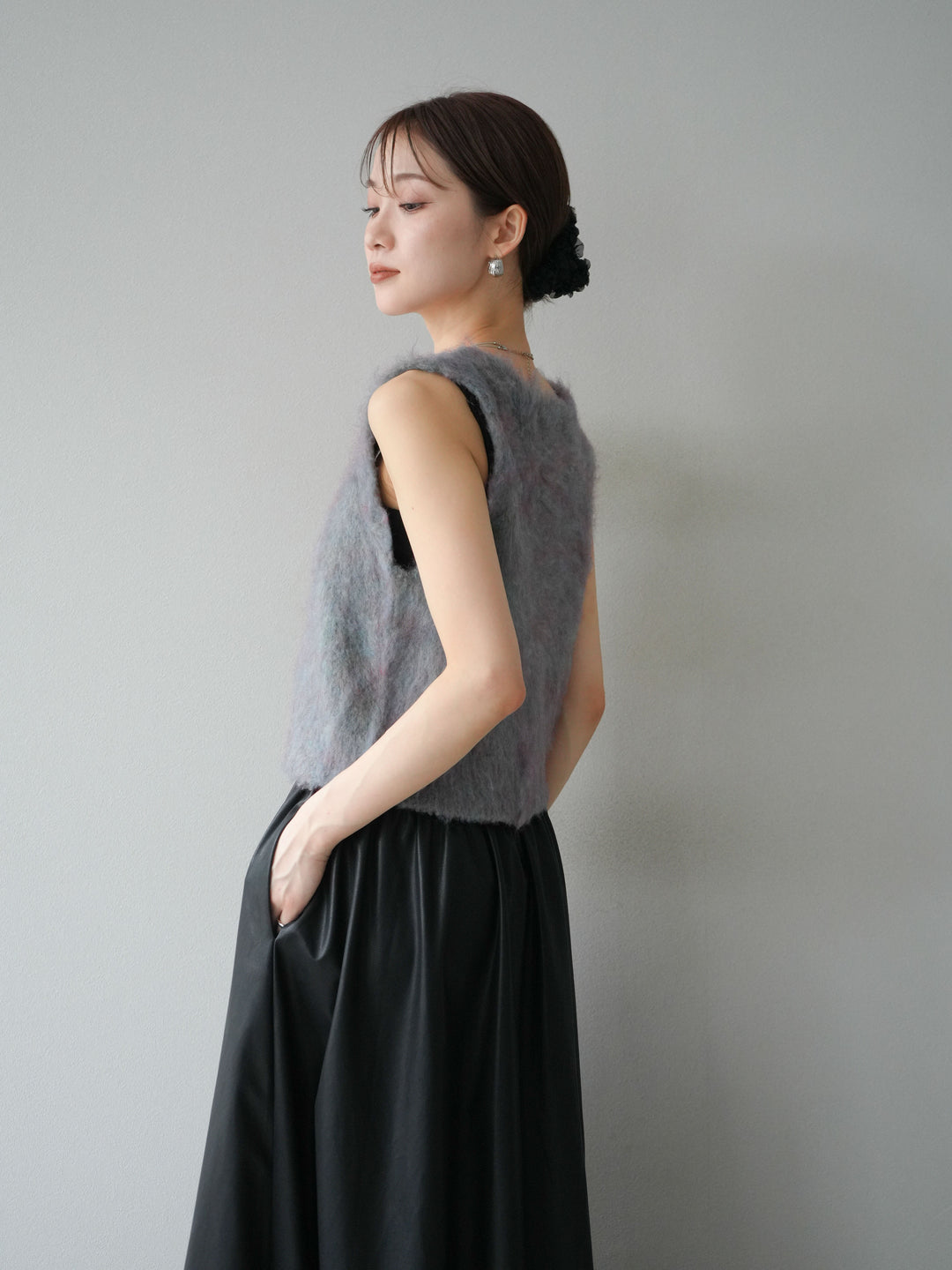 [予約]ミックスシャギーUネックベスト/グリーン