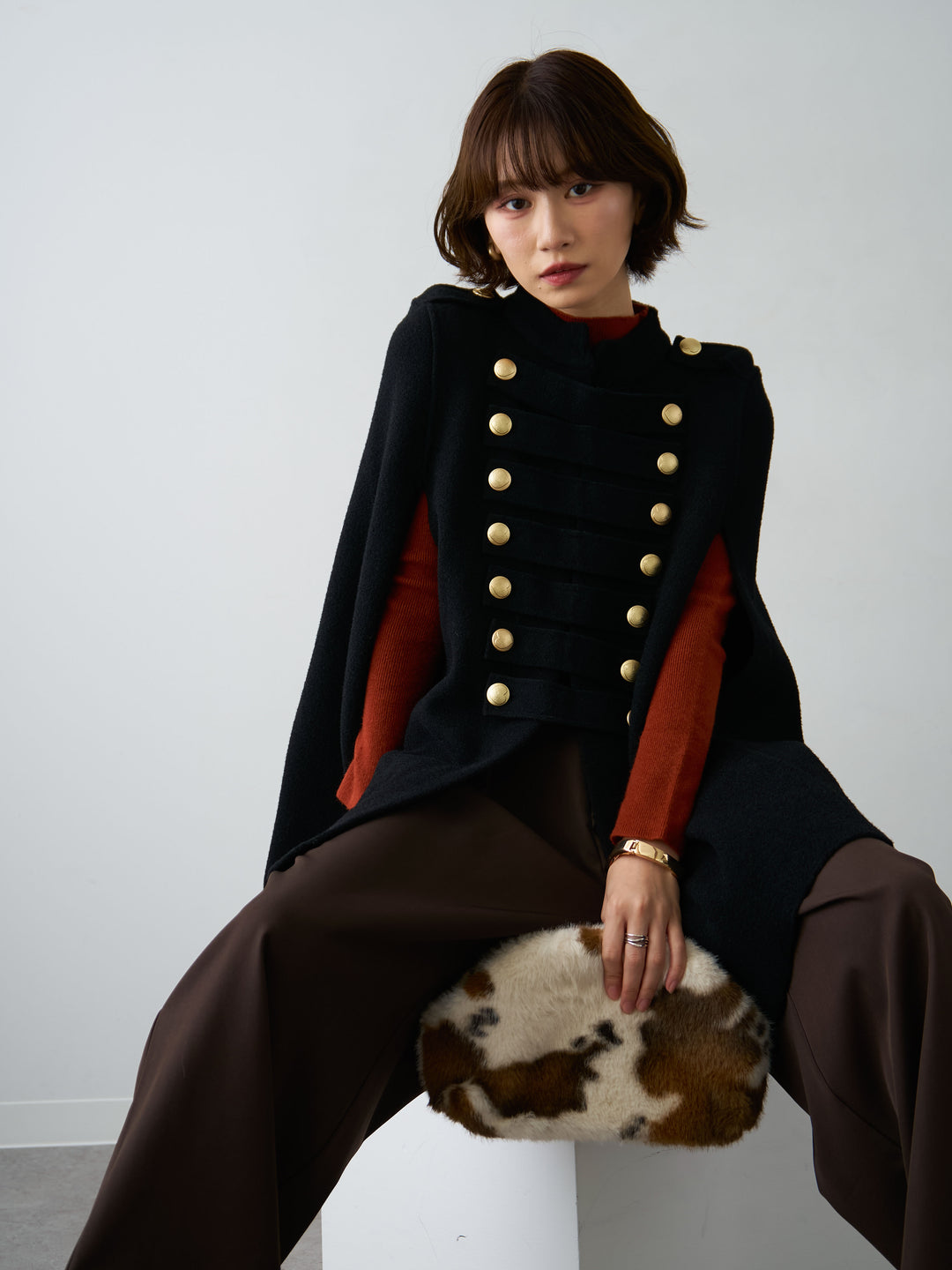 [SET]ゴールドボタンナポレオンケープ+ツイルタックワイドパンツ(2set)