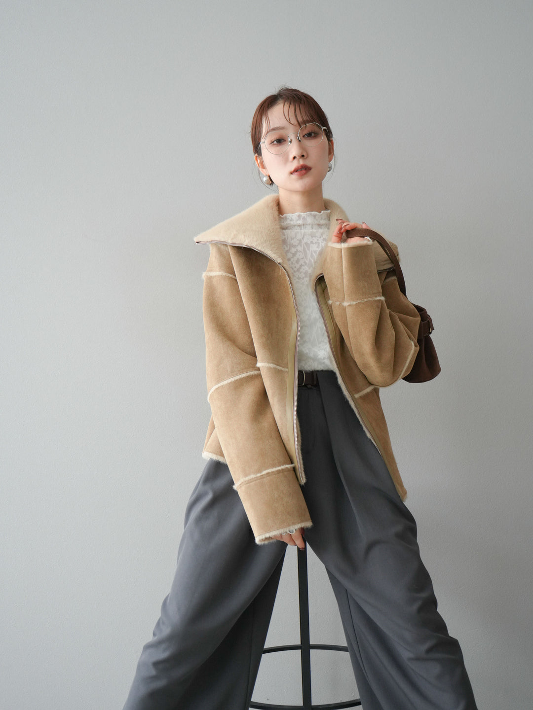 [予約]スタンドカラームートンZIPジャケット/beige