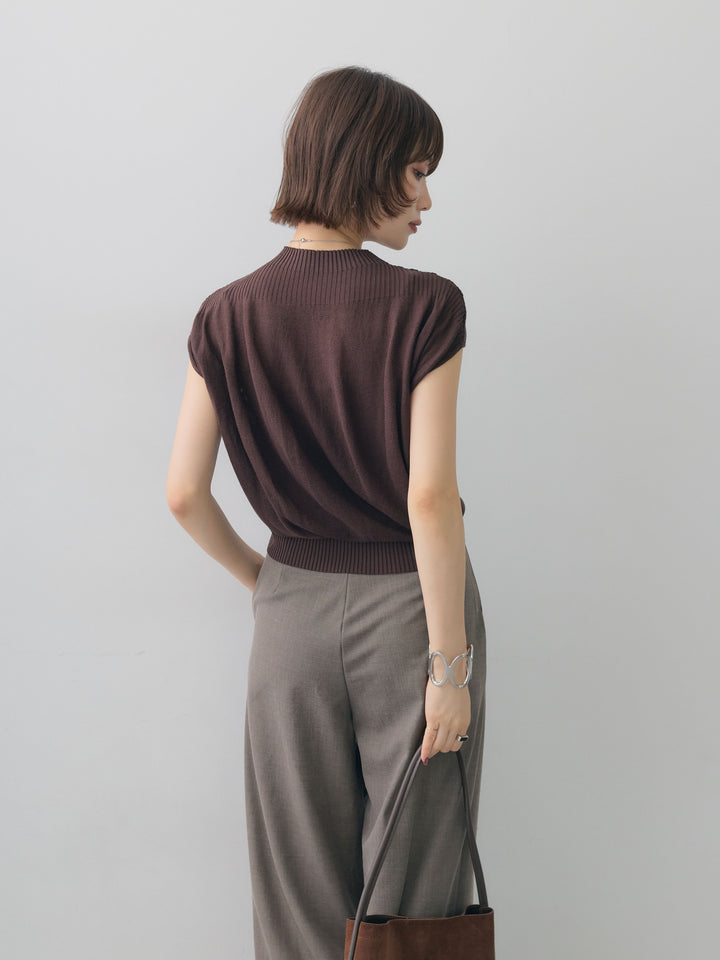[予約]ボトルネックフロントリブニットトップス/brown