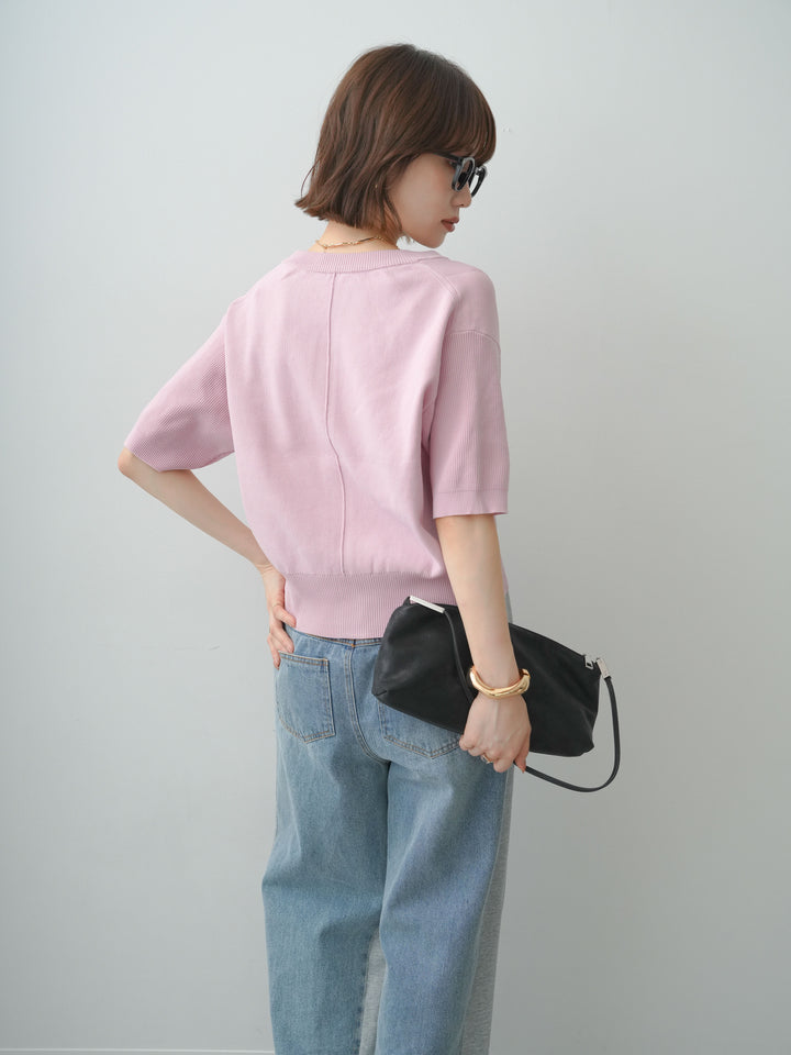 [SET]ゴールドボタンハーフニットカーディガン+デニム切替スウェットパンツ(2set)