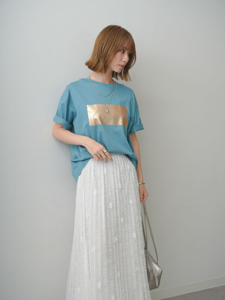 [SET]箔プリントボックスTEE+フローラルレースプリーツスカート(2set)