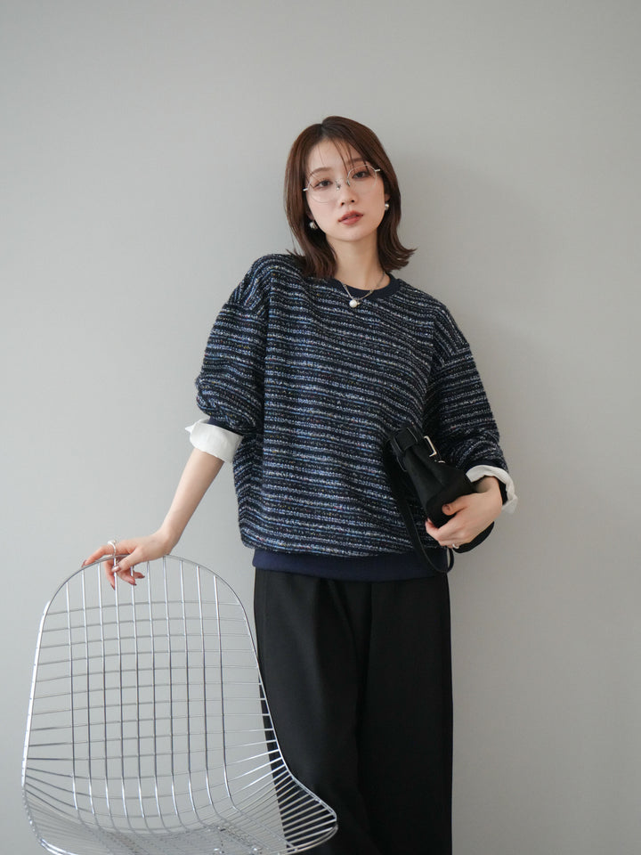 [予約]MIXツイードライクカフスドッキングプルオーバー/blue