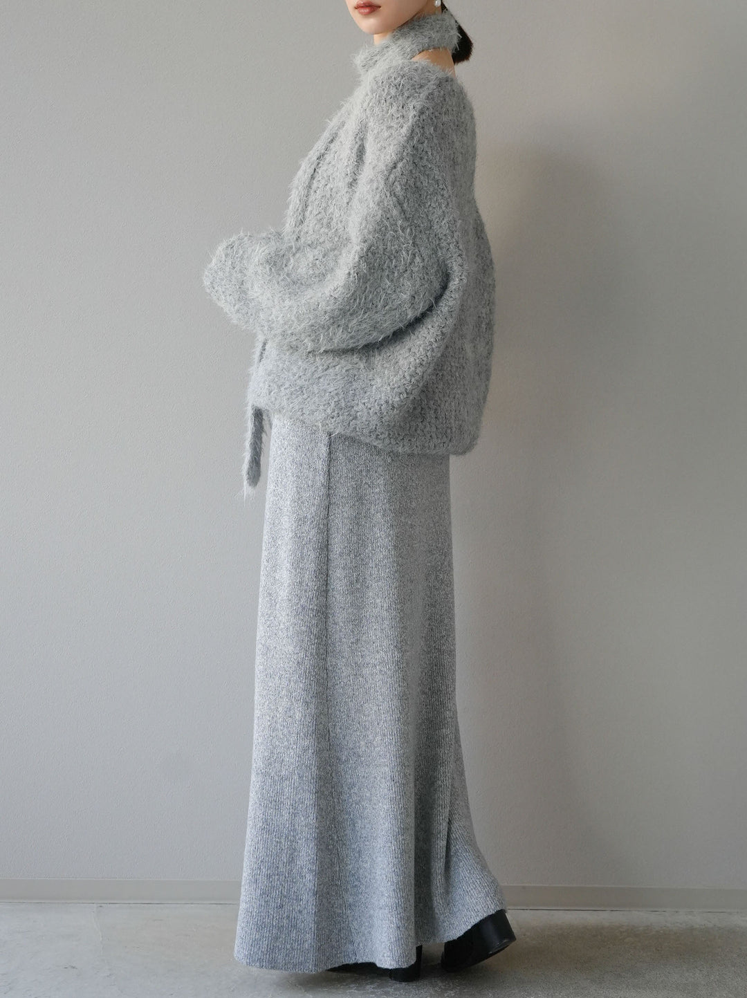 [預訂] 鉤花多向針織半身裙/灰色