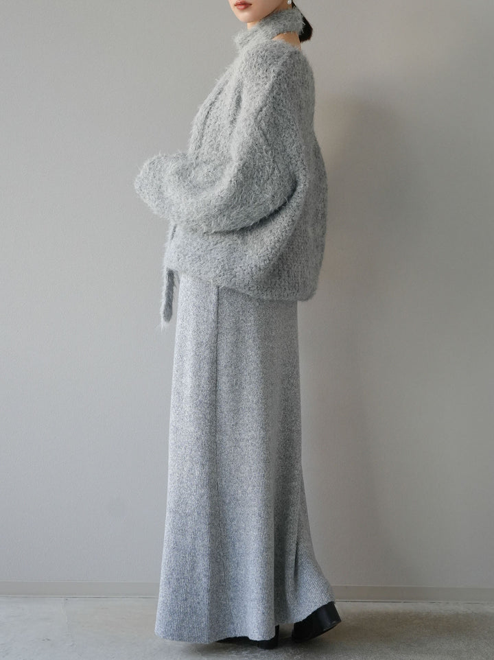 [預訂] 鉤花多向針織半身裙/灰色