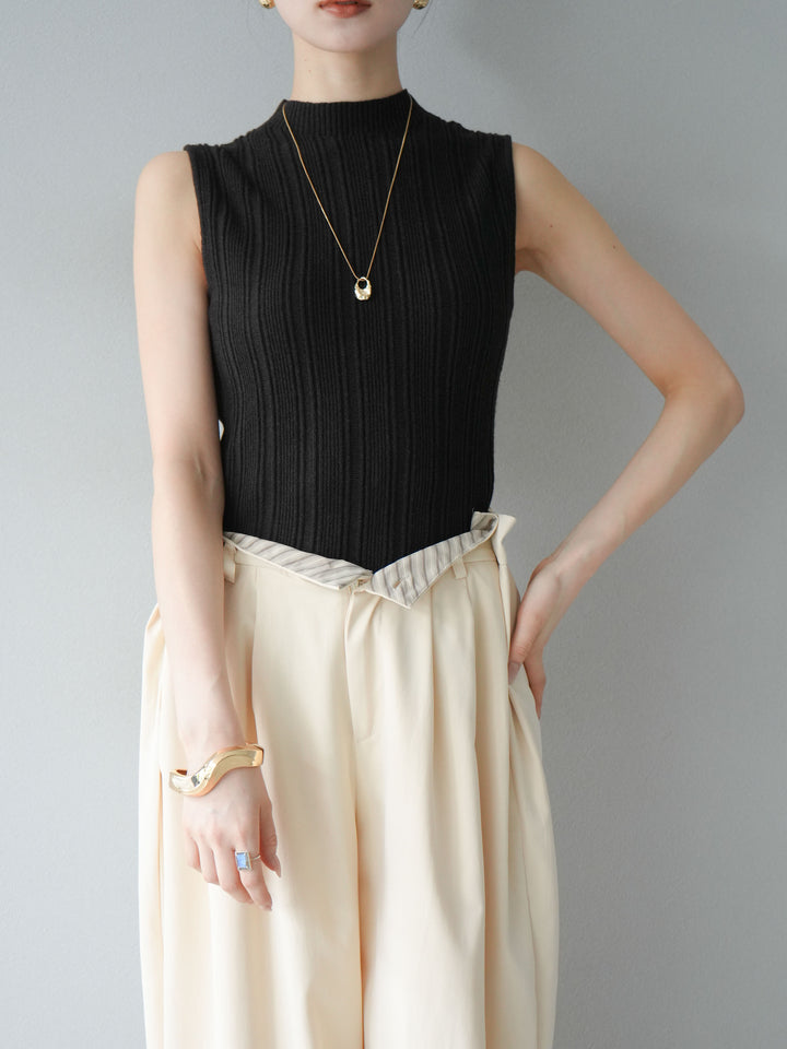 [予約]スリーブレスランダムリブニットトップス/ブラウン