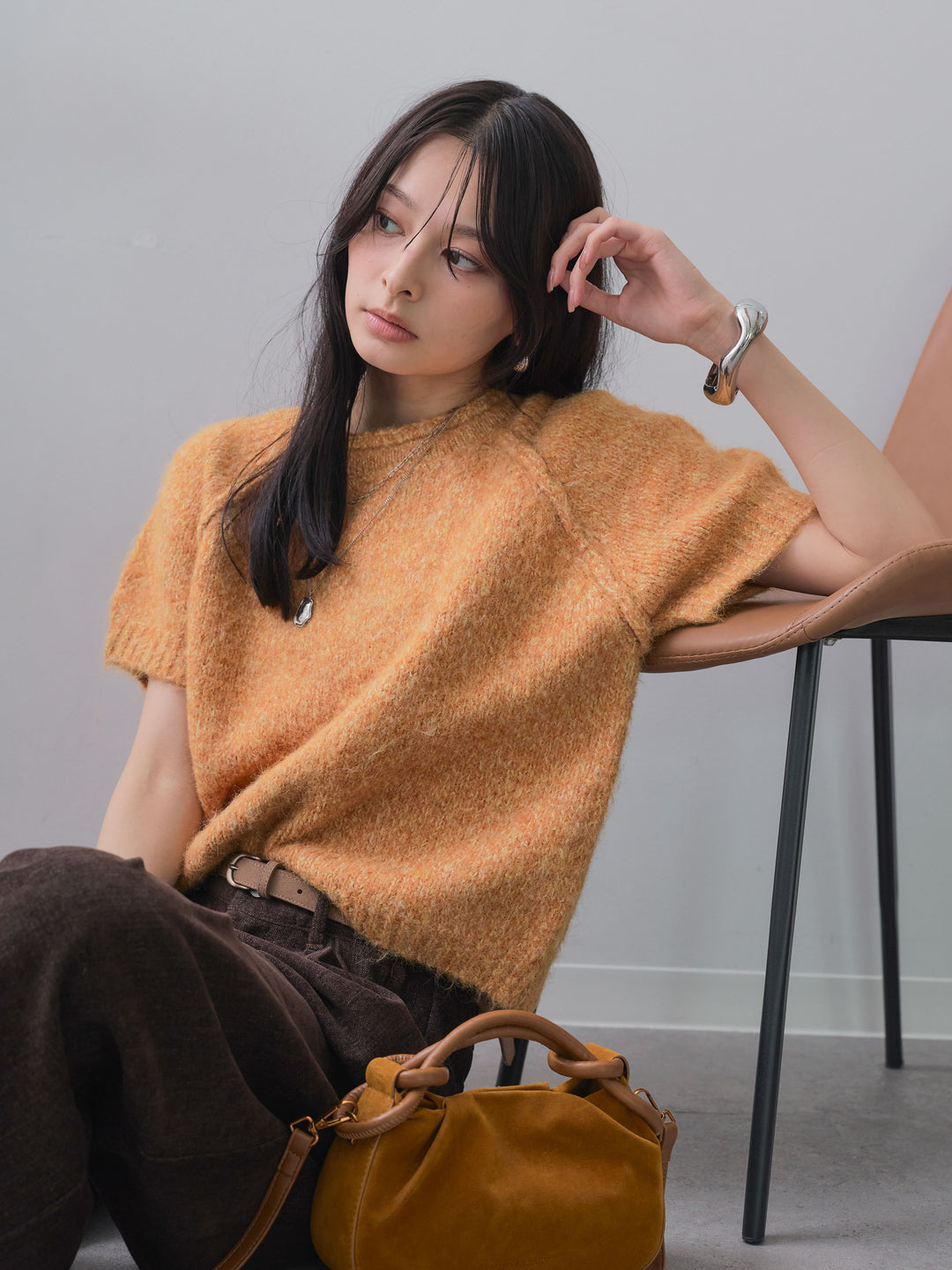 [予約]メランジショートニットトップス/orange