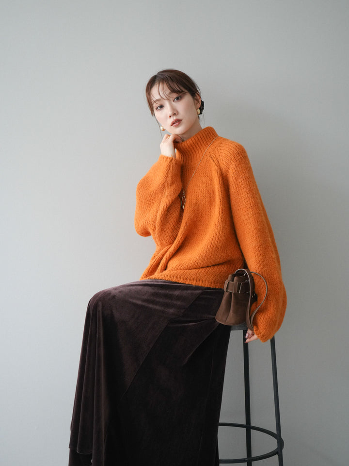 [予約]アシンメトリーハイネックニットプルオーバー/orange