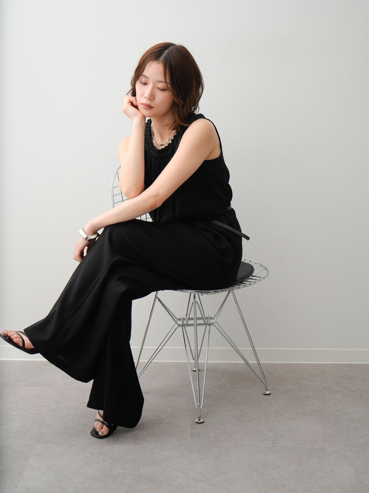 [SET]ループデザインネックノースリブラウス＆ドレープタックパンツSET