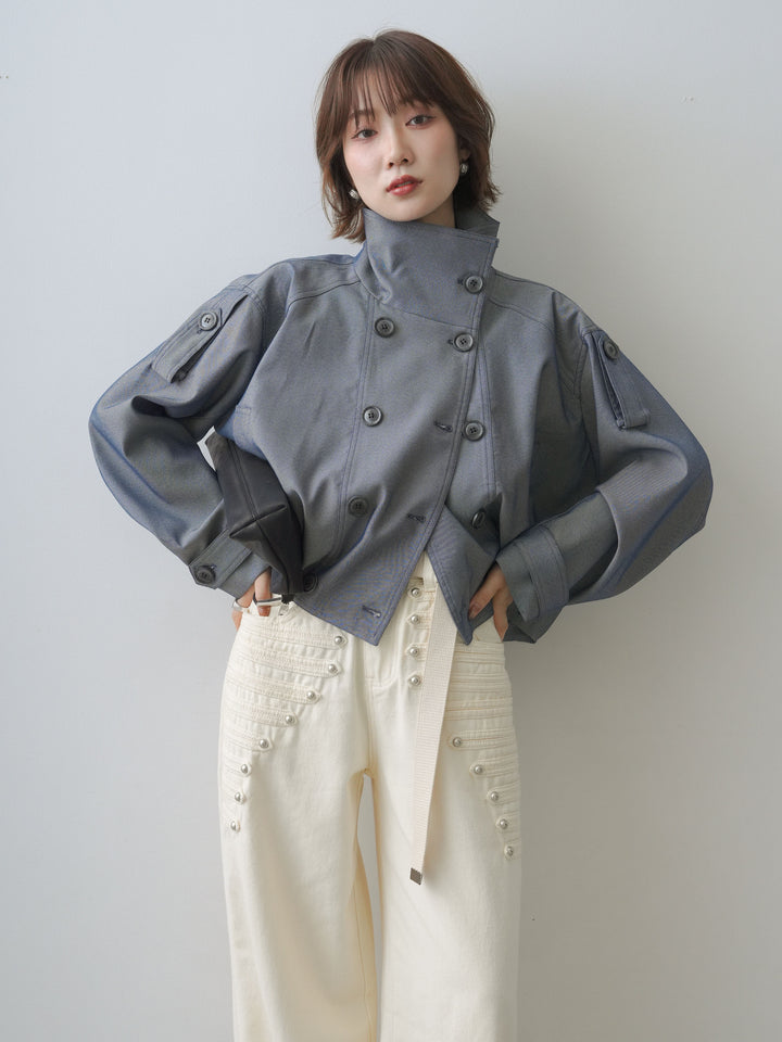 [SET]コクーンショートトレンチ+ダブルストラップカップ付キャミソール+ナポレオンワイドストレートパンツ(3set)