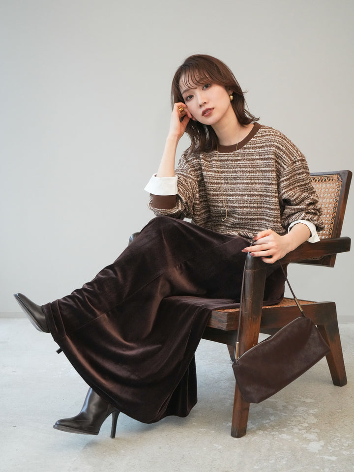 [予約]MIXツイードライクカフスドッキングプルオーバー/brown