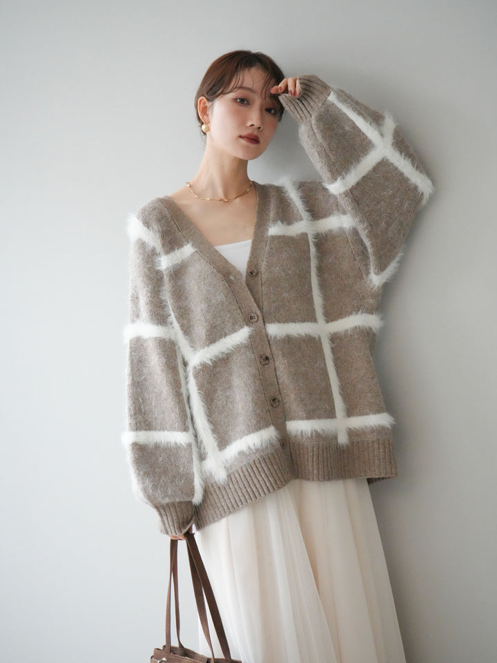 [予約]ミックスシャギーチェックカーディガン/beige