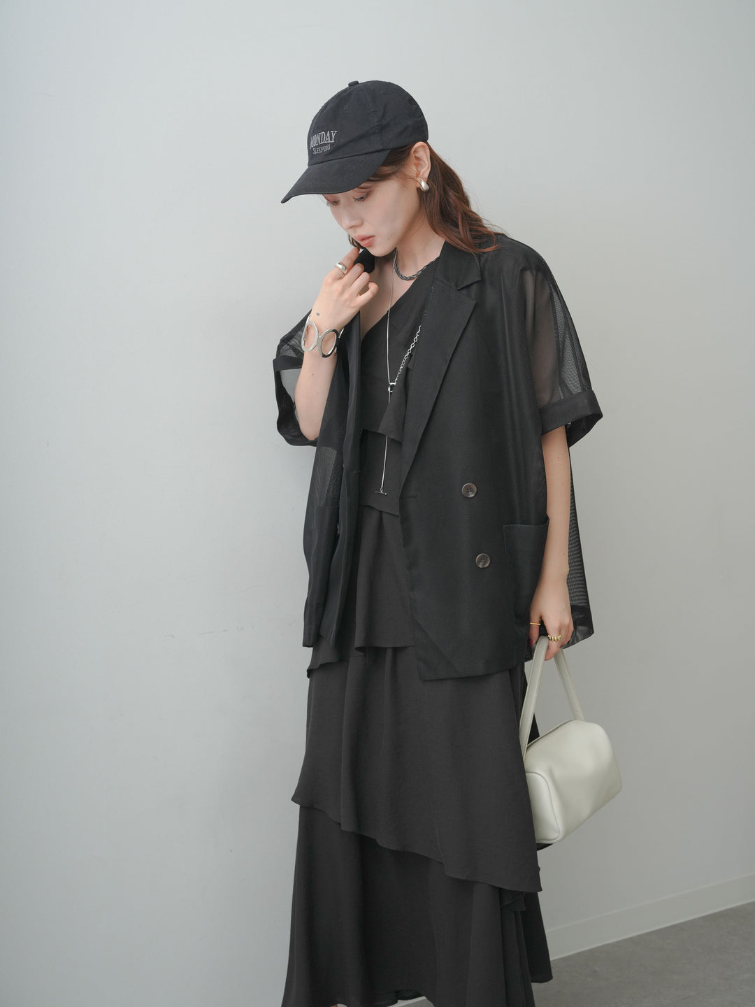 [予約]ワンショルフリルティアードドレス/black