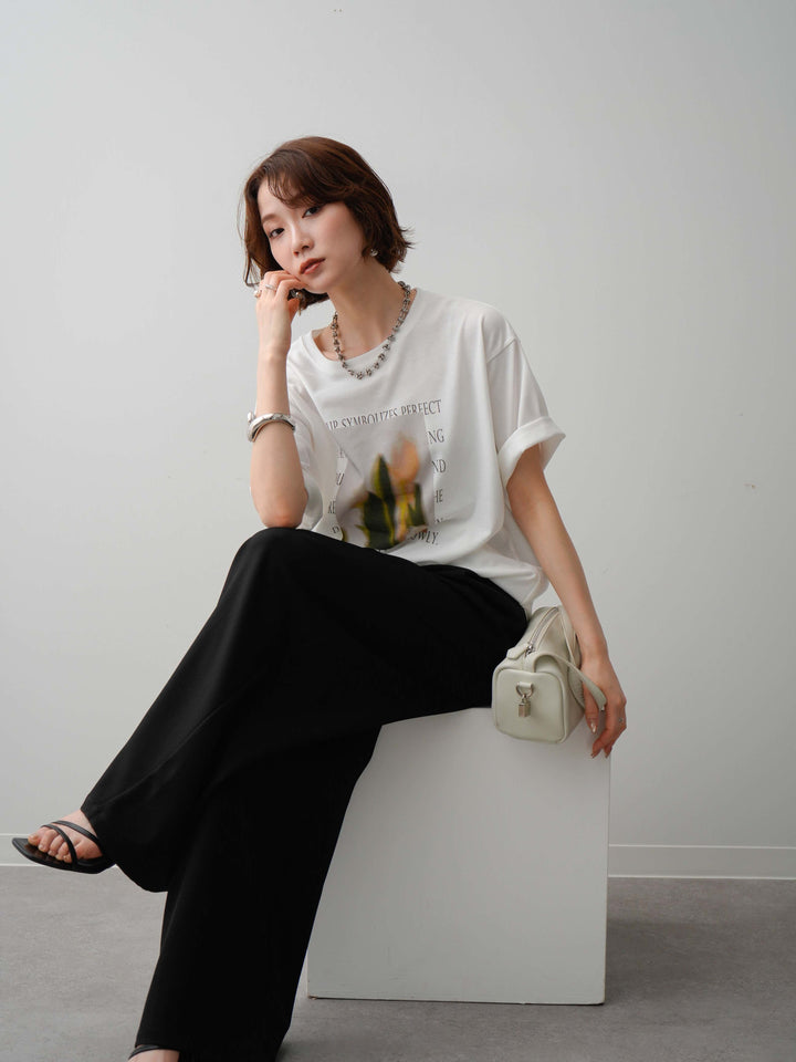 [SET]フラワーフォトTEE+ベルトループデザインワイドパンツ(2set)