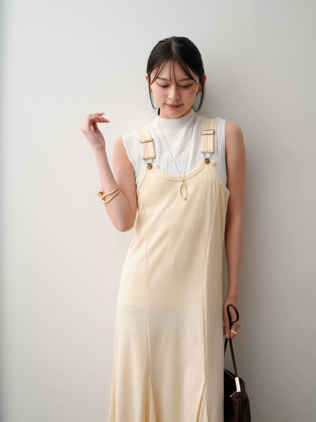 [SET]サスペンダーマーメイドリブワンピース+選べるアクセセット(2set)