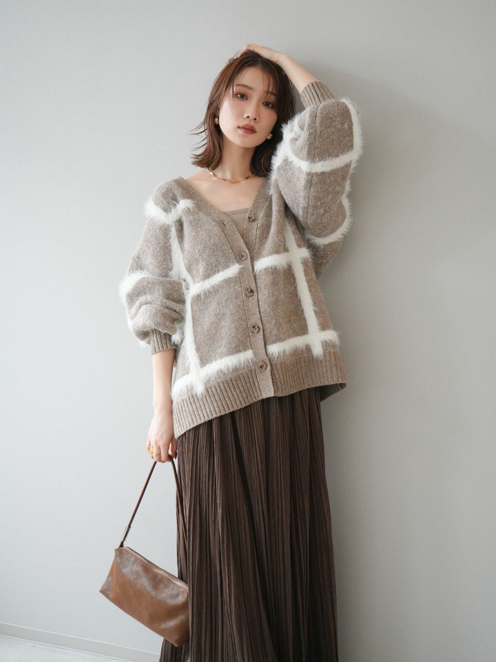 [予約]ミックスシャギーチェックカーディガン/beige