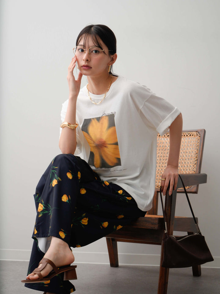 【着回しセット】フラワーフォトTEE+フラワープリントドレープタックパンツ+フラワープリントIラインギャザースカート(3set)