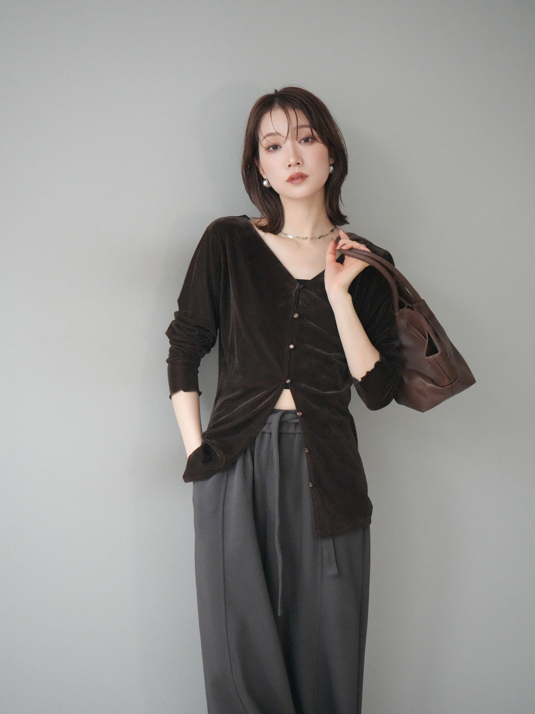 [予約]ベロアカーディガン/brown