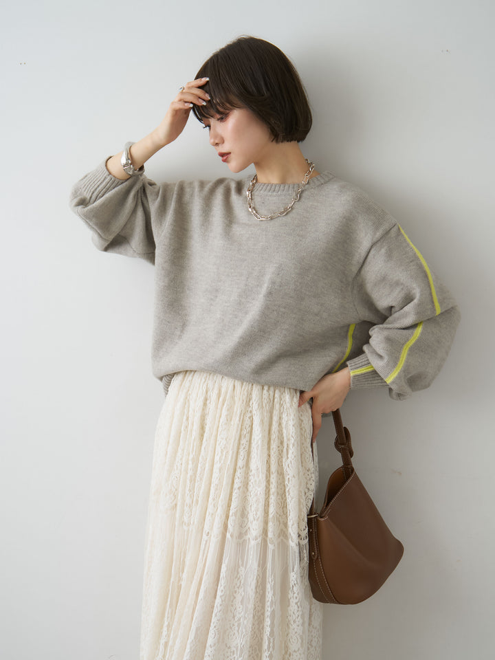 [予約]アルパカタッチサイドバイカラーニットプルオーバー/gray