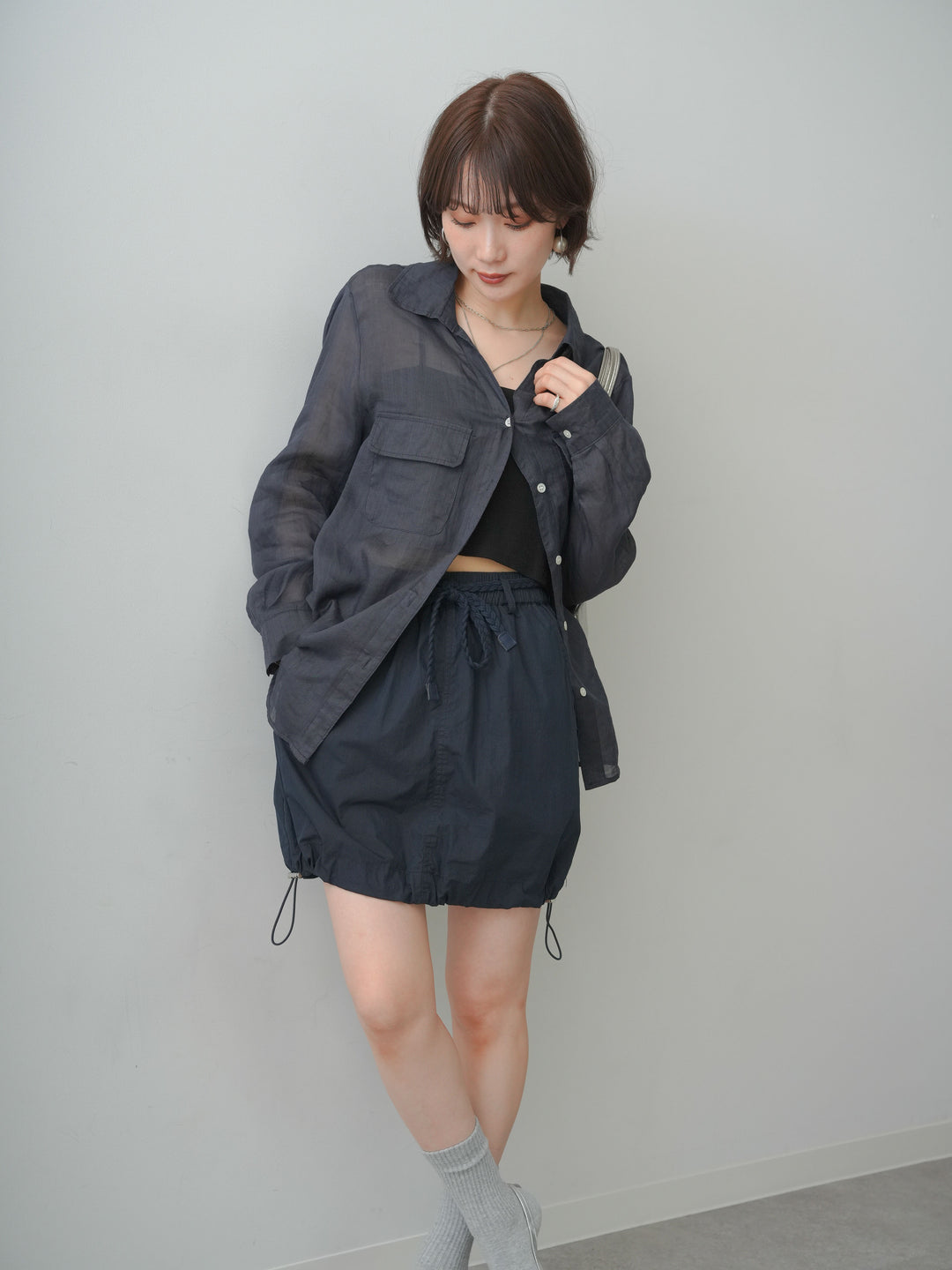 [予約]シアーWポケットオーバーシャツ/navy
