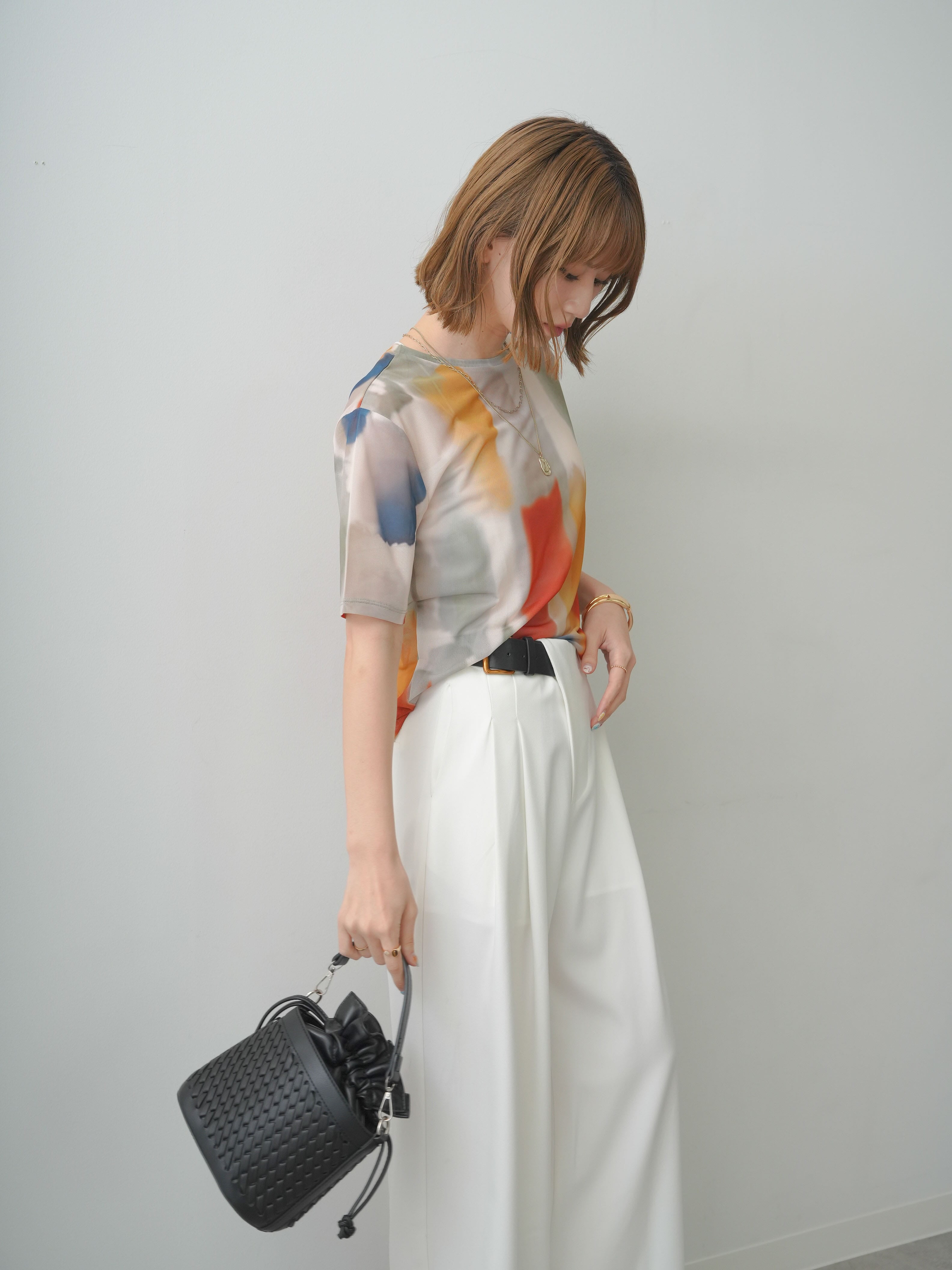 予約]水彩柄メッシュシアー半袖プルオーバー/ivory – Lumier
