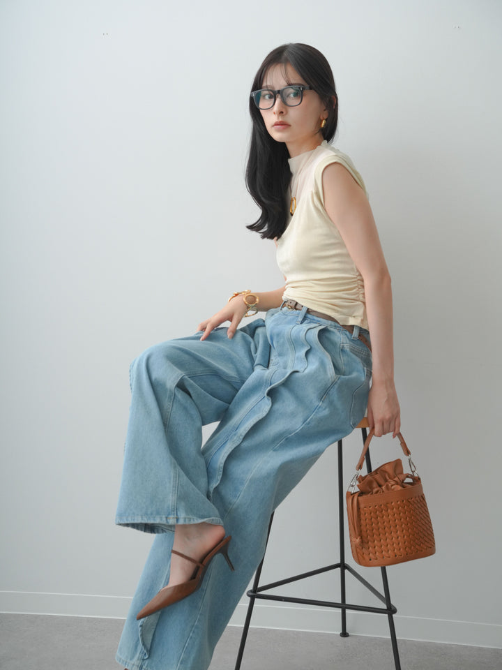 [予約]ラメ切替シアートップス/beige