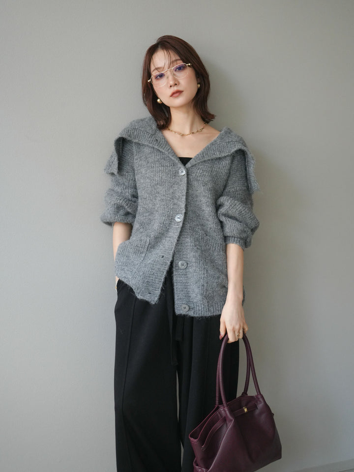 [予約]襟付きボタンオーバーニットカーディガン/gray