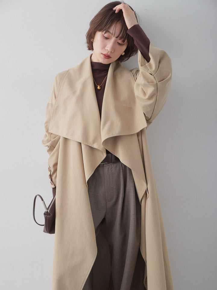 [予約]アシメドレープカラーロングコート/beige