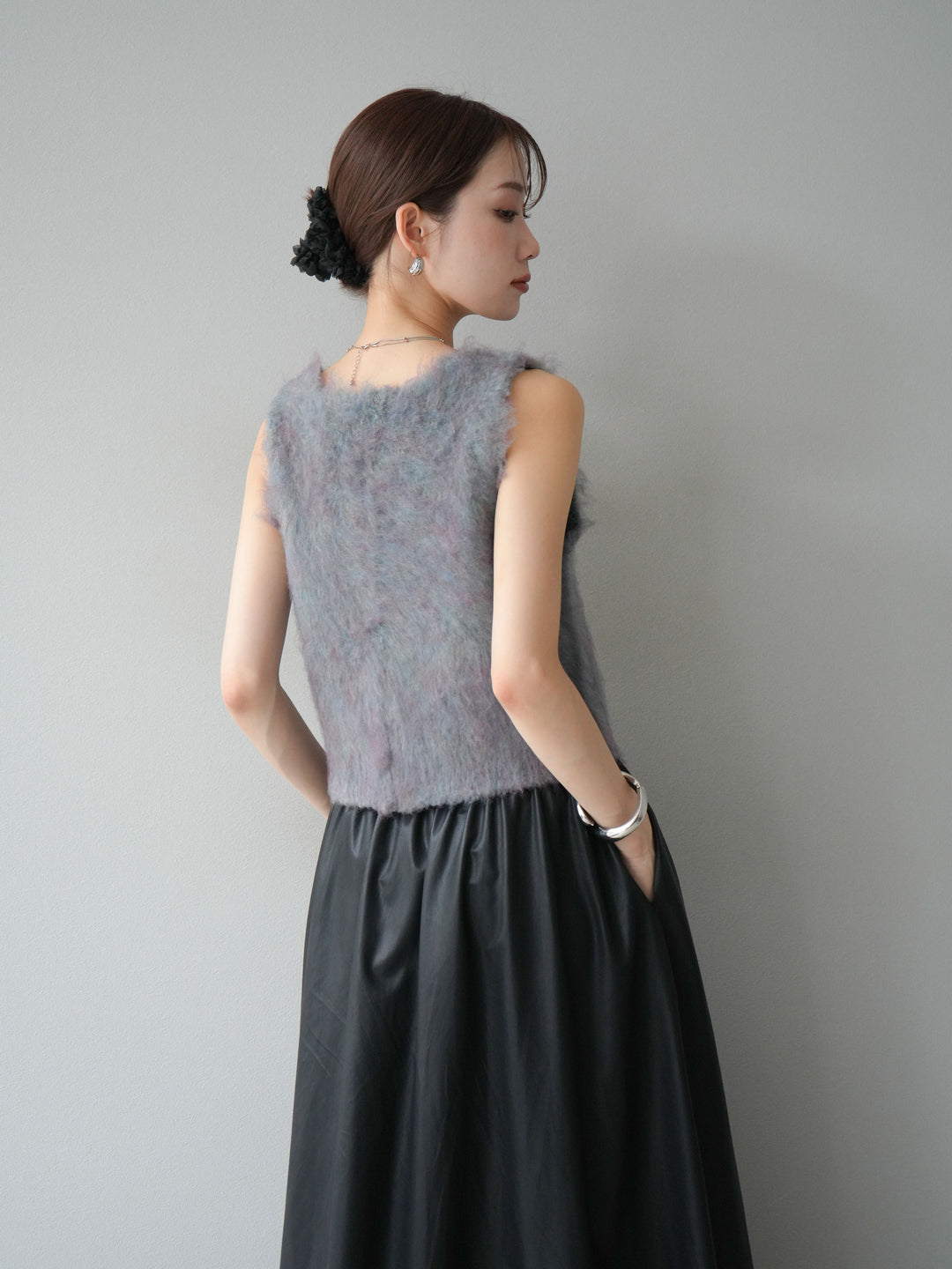 [予約]ミックスシャギーUネックベスト/グリーン