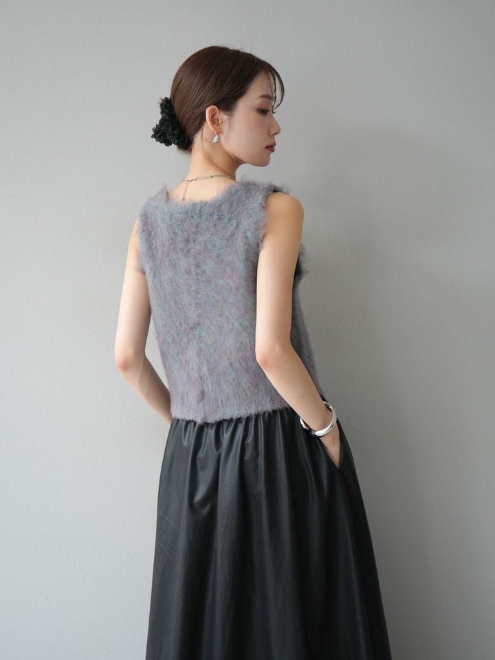 [予約]ミックスシャギーUネックベスト/グリーン